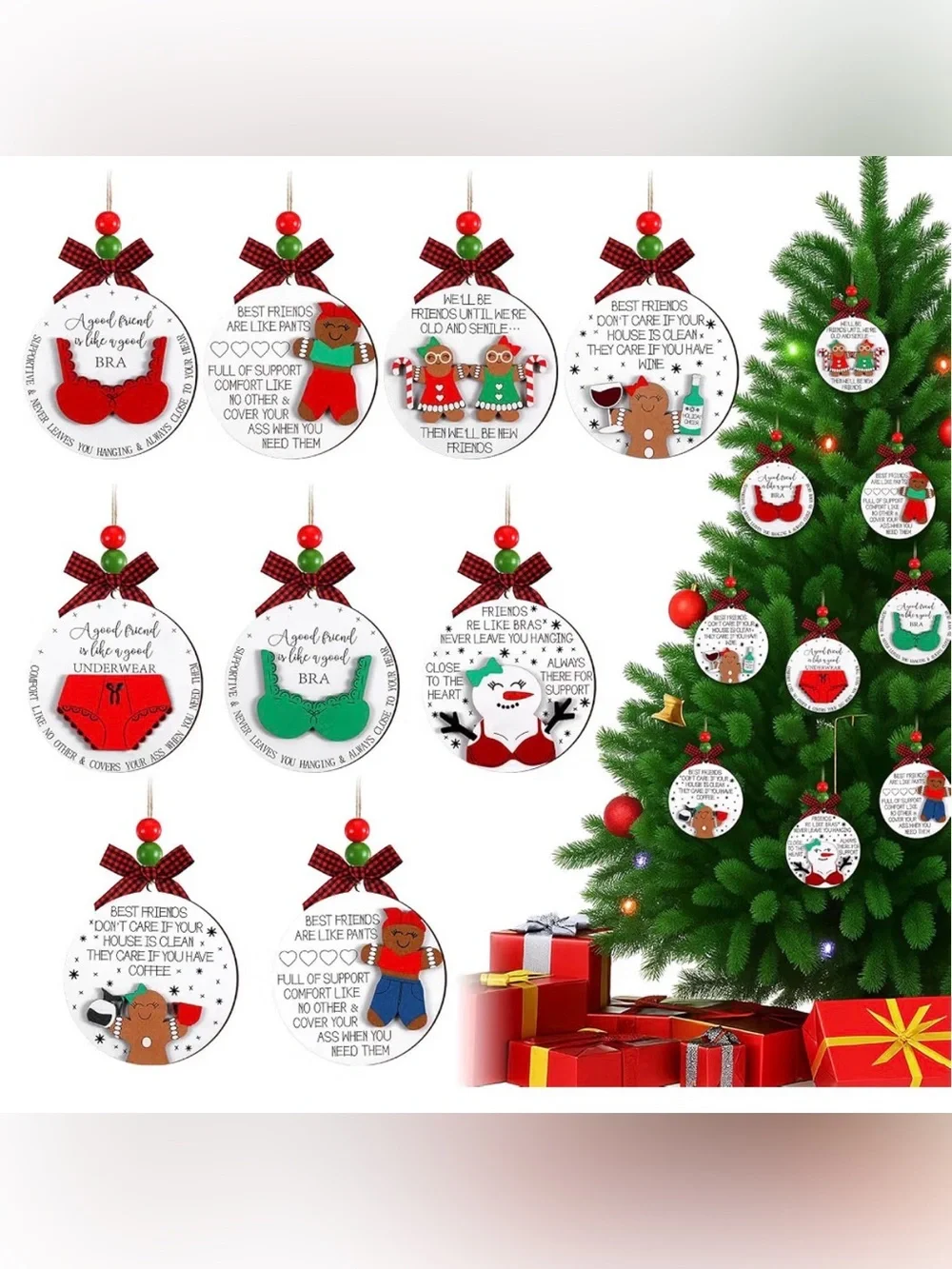 FunnyBest Friend Christmas Hanging Ornament 2026 Wooden -New - Choose 1